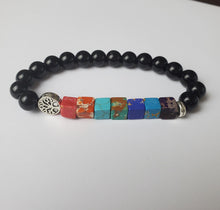 Load image into Gallery viewer, Black Onix Bracelet 7 Chakras beaded Bracelet 8mm