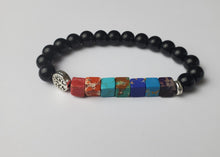 Load image into Gallery viewer, Black Onix Bracelet 7 Chakras beaded Bracelet 8mm