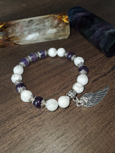 Load image into Gallery viewer, Silver Color Amethyst Angel Wing Bracelet - Tranquiller, Balance, Spiritual awareness