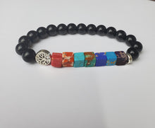 Load image into Gallery viewer, Black Onix Bracelet 7 Chakras beaded Bracelet 8mm