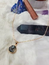 Load image into Gallery viewer, Acrylic Druzy Stone Faux Quartz Pendant Necklace - Geometric Round Charm Delicate Gold-Tone Chain