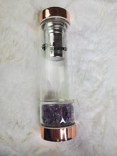 Load image into Gallery viewer, Crystal Glass Gem Water Bottle with Tea Infuser Wellness Glass Stainless Steel