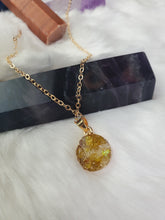 Load image into Gallery viewer, Acrylic Druzy Stone Faux Quartz Pendant Necklace - Geometric Round Charm Delicate Gold-Tone Chain