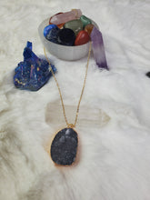 Load image into Gallery viewer, Metal chain healing energy necklace for women Dyed Natural crystal druzy crystal Minerals gem stone pendant charm necklace