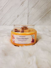 Load image into Gallery viewer, Citron Mandarin Natural Soy Wax Candle Highly Scented with Carnelian Crystals