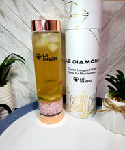 Load image into Gallery viewer, Crystal Glass Gem Water Bottle with Tea Infuser Wellness Glass Stainless Steel