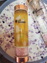 Load image into Gallery viewer, Crystal Glass Gem Water Bottle with Tea Infuser Wellness Glass Stainless Steel