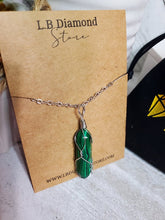 Load image into Gallery viewer, Crystal Necklace Silver Wire Wrapped Malachite Healing Crystal Point Necklace
