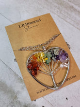 Load image into Gallery viewer, 7 Chakras Necklace Silver tone Gemstone Chip Tree of Life