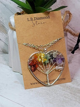 Load image into Gallery viewer, 7 Chakras Necklace Silver tone Gemstone Chip Tree of Life