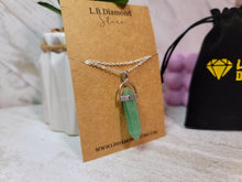 Load image into Gallery viewer, Green Aventurine Healing Crystal Point Necklace silver tone