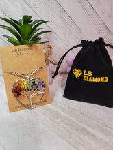 Load image into Gallery viewer, 7 Chakras Necklace Silver tone Gemstone Chip Tree of Life