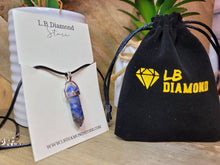 Load image into Gallery viewer, Blue Soladite Handmade Point Necklace Hexagon Chain Silver wire wrapped Leather Chain