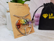 Load image into Gallery viewer, 7 Chakras Necklace Silver tone Gemstone Chip Tree of Life