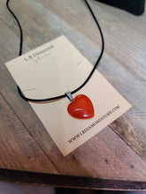 Load image into Gallery viewer, Crystal Necklace Silver Leather Carnelian Heart Healing Crystal Necklace