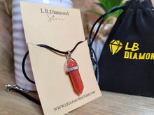 Load image into Gallery viewer, Crystal Necklace Silver Leather Carnelian Point Stone Healing Crystal Necklace