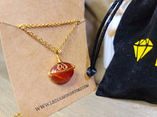 Load image into Gallery viewer, Gold Wire Wrapped Carnelian Healing Crystal Round Necklace Gold tone Handmade