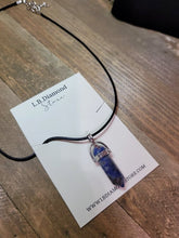 Load image into Gallery viewer, Blue Soladite Handmade Point Necklace Hexagon Chain Silver wire wrapped Leather Chain
