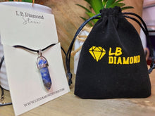 Load image into Gallery viewer, Blue Soladite Handmade Point Necklace Hexagon Chain Silver wire wrapped Leather Chain