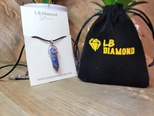 Load image into Gallery viewer, Blue Soladite Handmade Point Necklace Hexagon Chain Silver wire wrapped Leather Chain