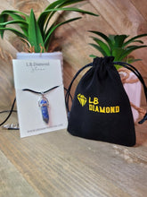 Load image into Gallery viewer, Blue Soladite Handmade Point Necklace Hexagon Chain Silver wire wrapped Leather Chain