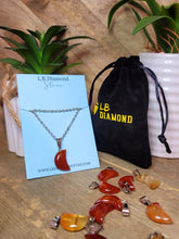 Load image into Gallery viewer, Natural Handmade Crystal Necklace Silver Tone Carnelian Healing Crystal Moon Pendant Necklace