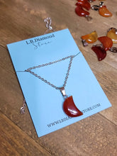 Load image into Gallery viewer, Natural Handmade Crystal Necklace Silver Tone Carnelian Healing Crystal Moon Pendant Necklace