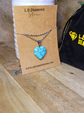 Load image into Gallery viewer, Handmade Crystal Necklace Silver Tone Heart Turquoise Healing Crystal Point Necklace