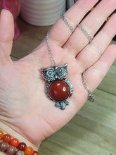 Load image into Gallery viewer, Whimsical Wisdom: Carnelian Owl Pendant Necklace - 18 Inches of Charm