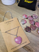 Load image into Gallery viewer, Natural Rhodonite Handmade Heart Necklace Hexagon Chain Silver
