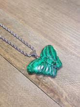 Load image into Gallery viewer, Choker Necklace Silver Tone Malachite Healing Crystal Butterfly Necklace