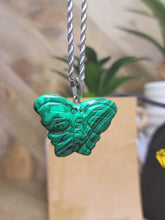 Load image into Gallery viewer, Choker Necklace Silver Tone Malachite Healing Crystal Butterfly Necklace