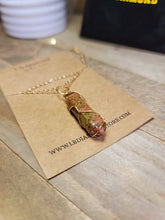 Load image into Gallery viewer, Natural Gold Wire Wrapped Ukanite Handmade Point Necklace Hexagon Chain Pendant Necklace