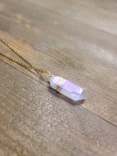 Load image into Gallery viewer, Gold Wire Wrapped Rainbow Aura Quartz Necklace Healing Crystal Necklace