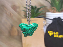 Load image into Gallery viewer, Choker Necklace Silver Tone Malachite Healing Crystal Butterfly Necklace