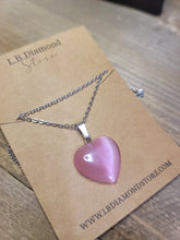 Load image into Gallery viewer, Natural Heart Shaped Pink Cat Eye Handmade Pendant Necklace Chain Pendant Necklace