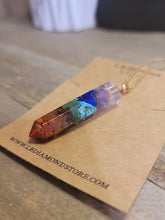 Load image into Gallery viewer, Natural Handmade Crystal Necklace Gold Tone 7 Chakras Healing Necklace Gemstone Chip
