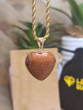 Load image into Gallery viewer, Crystal Choker Necklace Gold Tone Wrapped Gold Sandstone Healing Crystal Heart