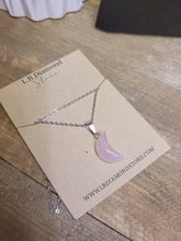 Load image into Gallery viewer, Crystal Necklace Silver Tone Moon Shaped Rose Quartz Healing Crystal