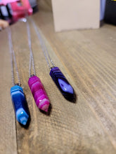 Load image into Gallery viewer, Natural Handmade Crystal Necklace Silver Tone Blue Agate, Pink Agate, Purple Agate