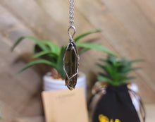 Load image into Gallery viewer, Silver  & Gold Wire Wrapped Smoky Quartz Healing Crystal Point Necklace