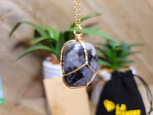 Load image into Gallery viewer, Labradorite Healing Crystal Stone Necklace GOLD wrapped tone Handmade