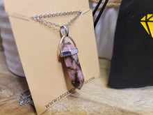Load image into Gallery viewer, Rhodonite Handmade Point Necklace Hexagon Chain Silver Pendant Necklace