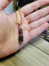 Load image into Gallery viewer, Crystal Necklace Gold Wire Wrapped Fluorite Healing Crystal Point Choker Necklace