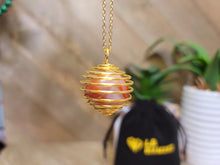 Load image into Gallery viewer, Crystal Necklace Gold Tone Carnelian Healing Crystal Cage Necklace