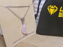 Load image into Gallery viewer, Crystal Necklace Silver Tone Moon Shaped Rose Quartz Healing Crystal