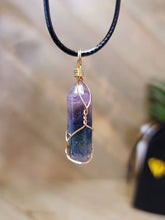 Load image into Gallery viewer, Natural Crystal Gold Wire Wrapped Rainbow Fluorite Necklace Handmade
