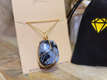 Load image into Gallery viewer, Labradorite Healing Crystal Stone Necklace GOLD wrapped tone Handmade