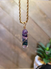 Load image into Gallery viewer, Crystal Necklace Gold Wire Wrapped Fluorite Healing Crystal Point Choker Necklace