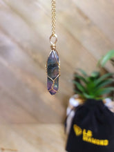 Load image into Gallery viewer, Elegant Gold Wire Wrapped Fluorite Point Necklace - Perfect Gift for Her